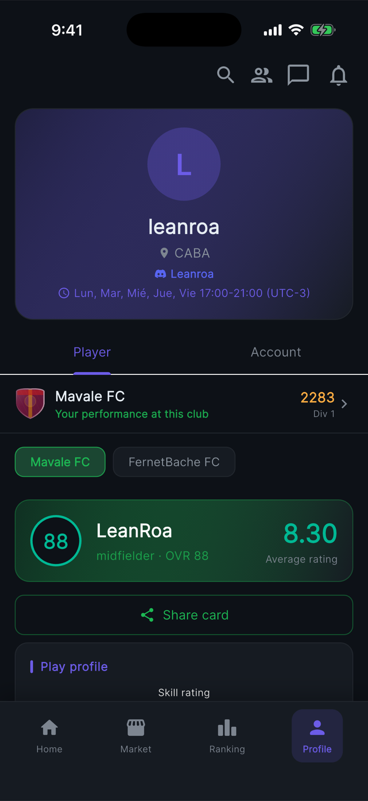 Perfil de jugador en Rankeado