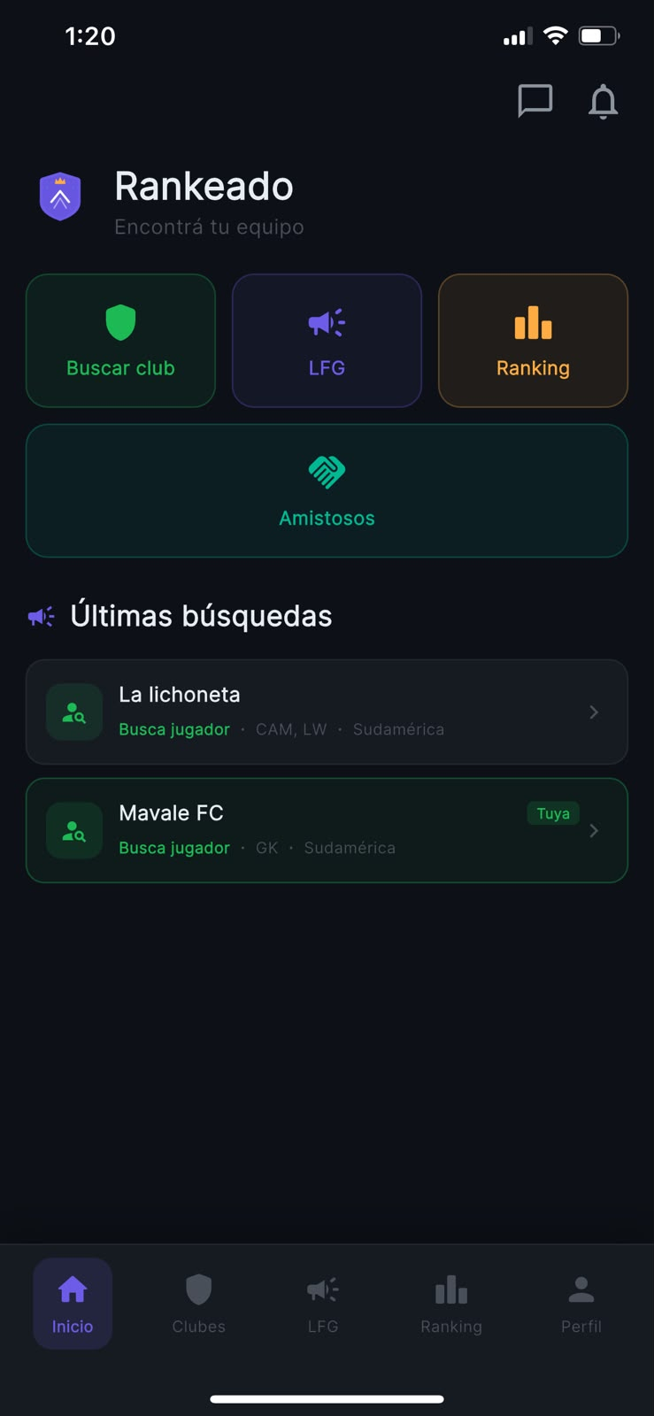 Pantalla de inicio de Rankeado