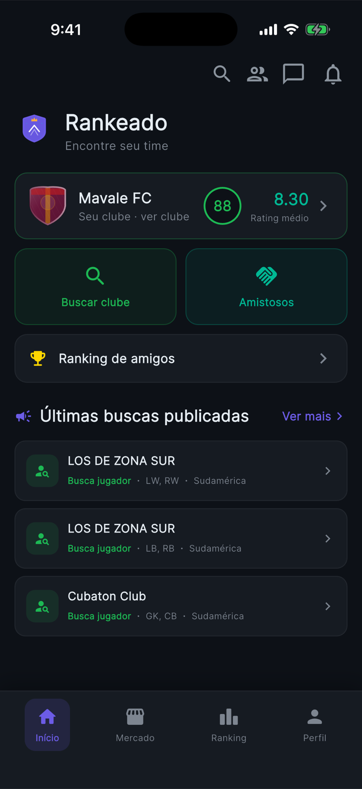 Pantalla de inicio de Rankeado