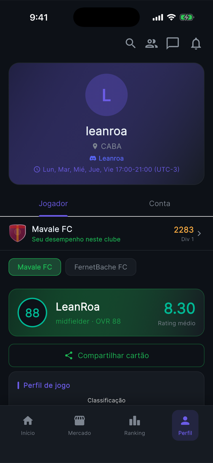 Perfil de jugador en Rankeado